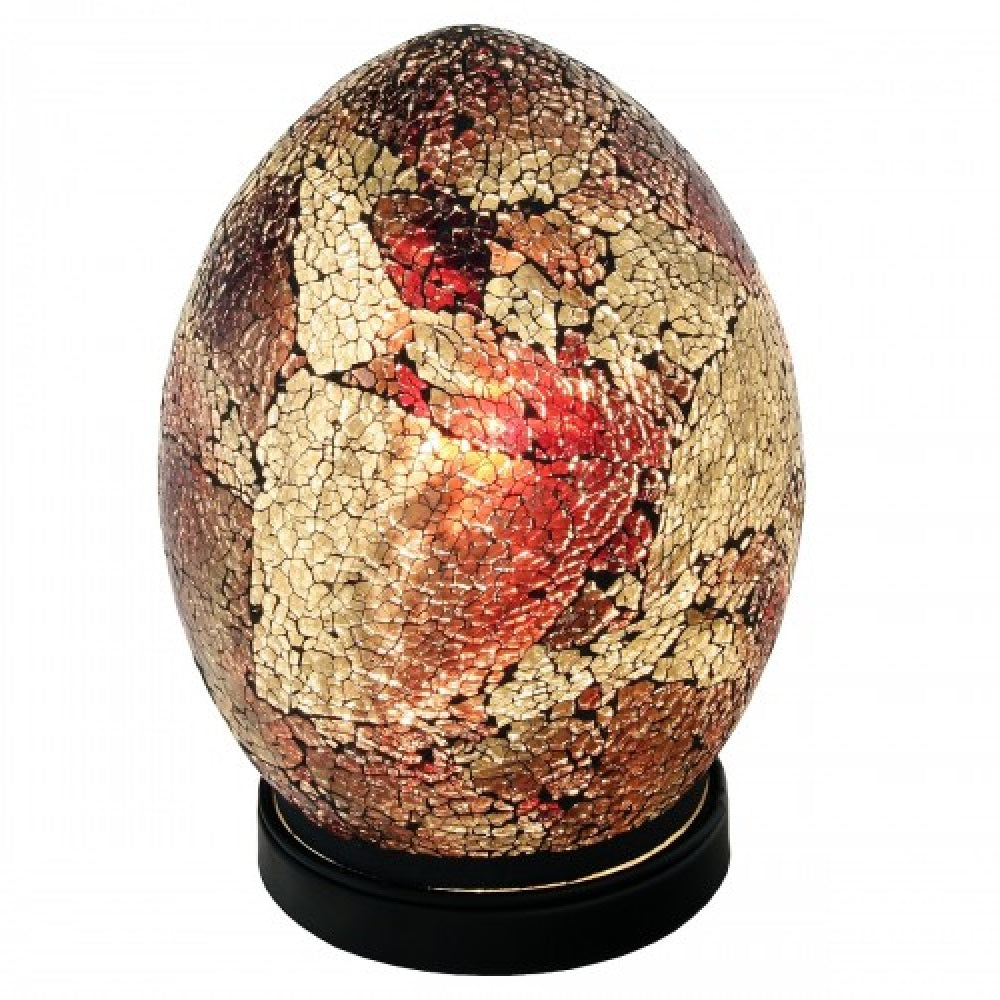 Britalia 880448 Amber Crackle Mosaic Glass Vintage Egg Table Lamp 20cm