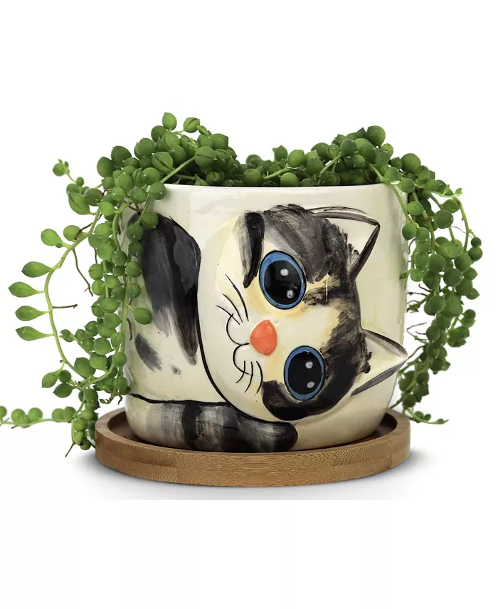 Window Garden Cat Planter - Large Kitty Pot for Indoor House Plants， Succulents， Flowers and Herbs - Cute Planters， Great Gift for Cat Lovers for Chri