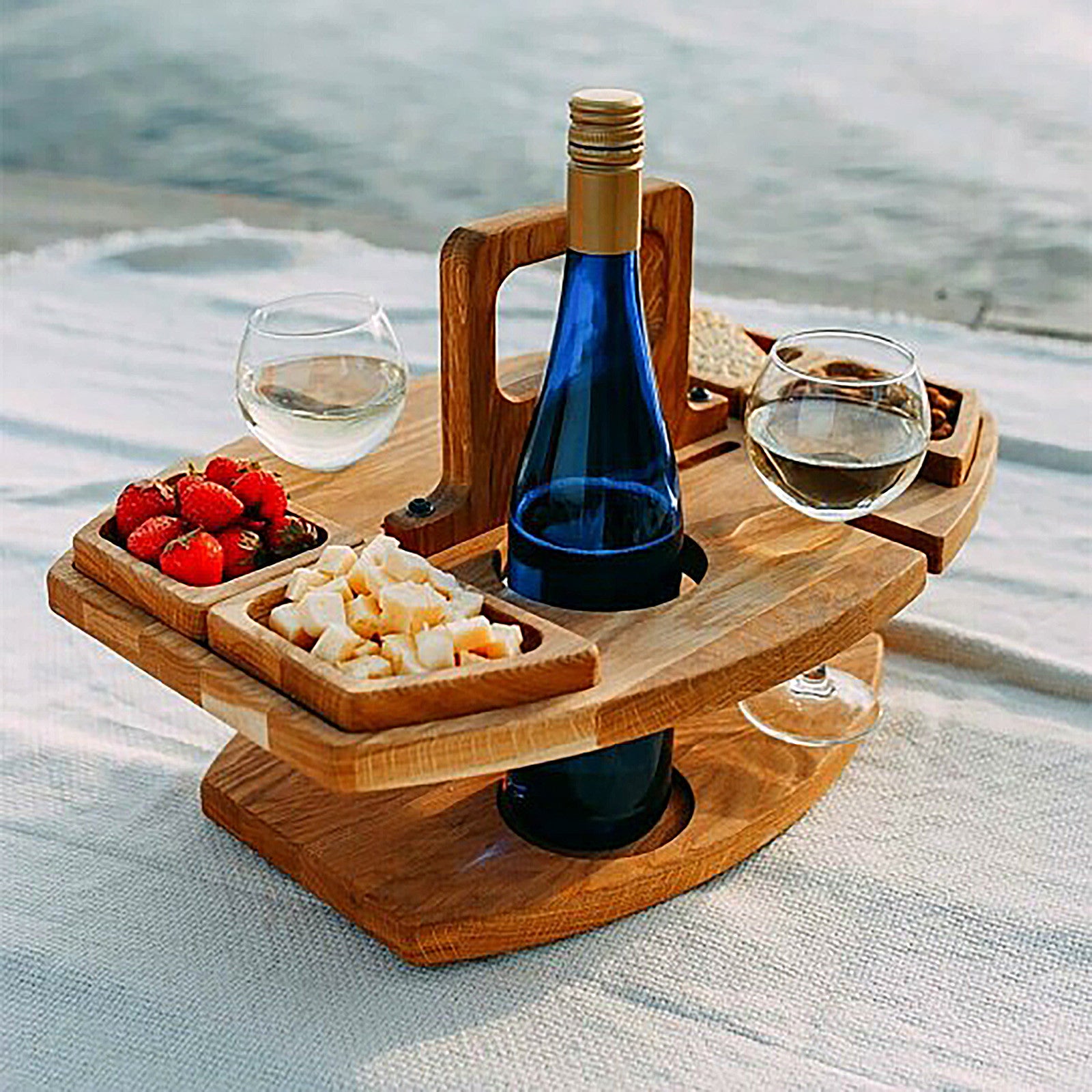 solacol Outdoor Wine Table 2021 Summer Portable Wooden Outdoor Picnic Wine Table Fruit and Vegetable