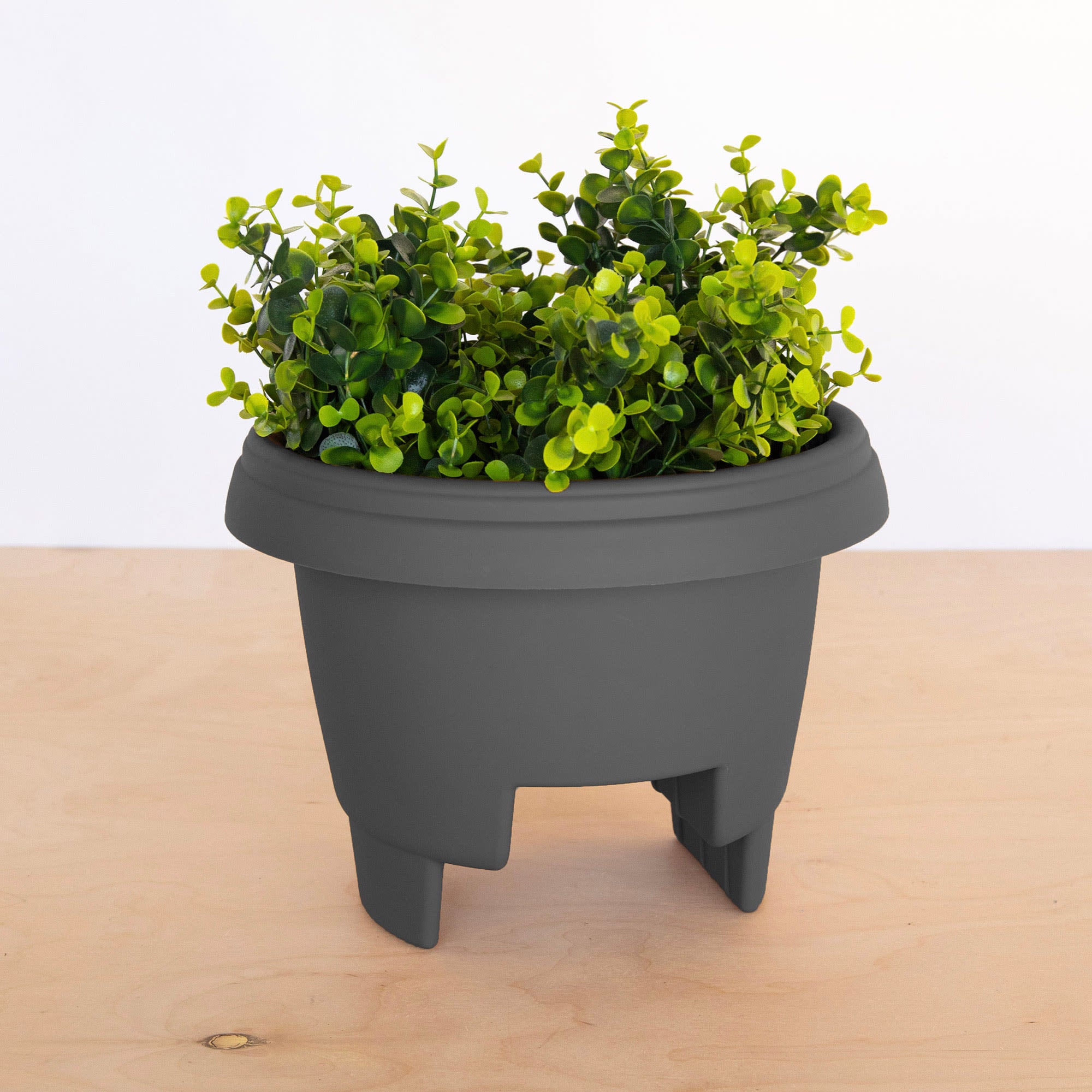 Bloem Modica Deck Rail Round Planter: 12" - Charcoal - Matte Finish, Fits Rail Sizes 3"-3.75", Durable Resin Pot, For Indoor and Outdoor Use, Gardening, 2 Gallon Capacity