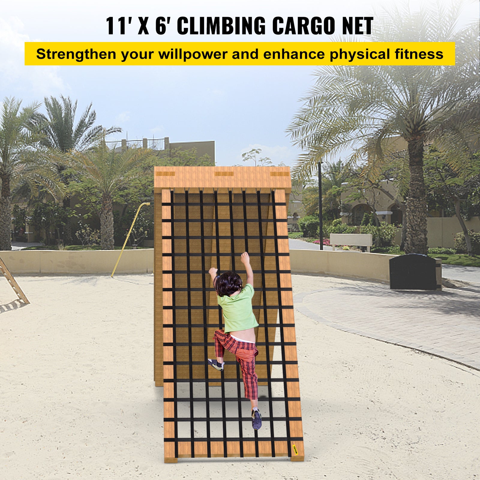 VEVOR Climbing Cargo Net， 11' x 6' Playground Climbing Net， Polyester Material， Rope Ladder， Swingset， Large Military Climbing Cargo Net for Kids and Adult， Indoor and Outdoor， Treehouse， Jungle Gyms