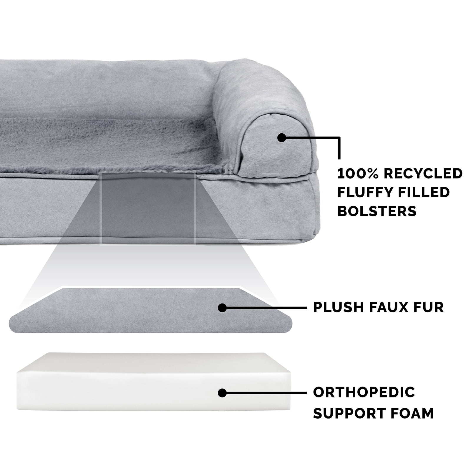 FurHaven Pet Products | Full Support Orthopedic Plush and Suede Sofa-Style Pet Bed for Dogs and Cats - Gray， Jumbo