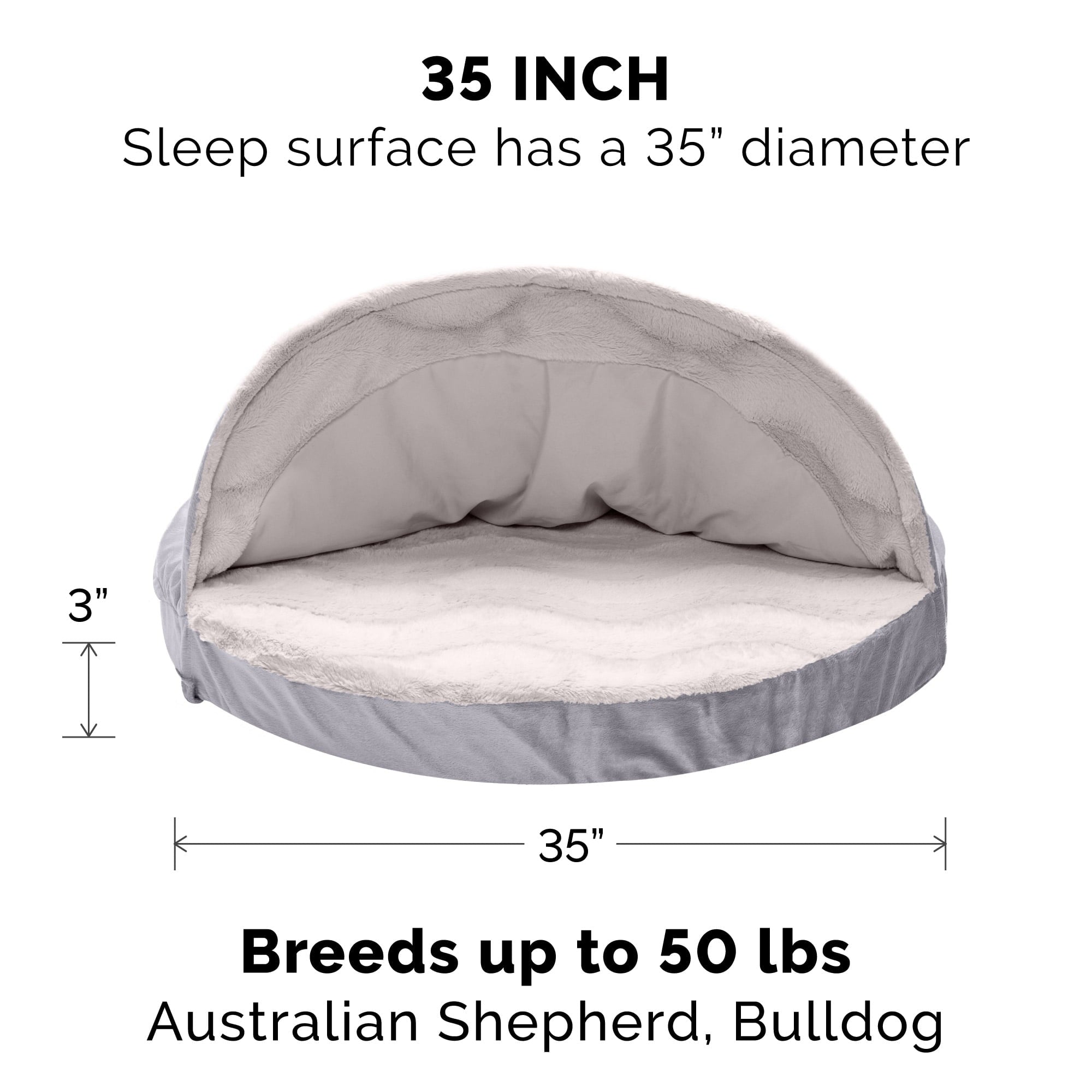 FurHaven | Memory Foam Wave Fur and Velvet Snuggery Burrow Pet Bed for Dogs and Cats， Dark Gray， 35-Inch