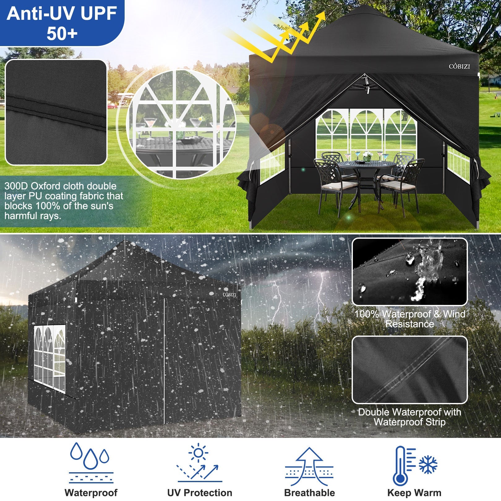 10 x 10ft Pop Up Canopy Tent Instant Outdoor Party Heavy Duty Canopy Straight Leg Commercial Gazebo Tent Shelter with 4 Removable Sidewalls, 4 Sand Bags, Roller Bag, Black