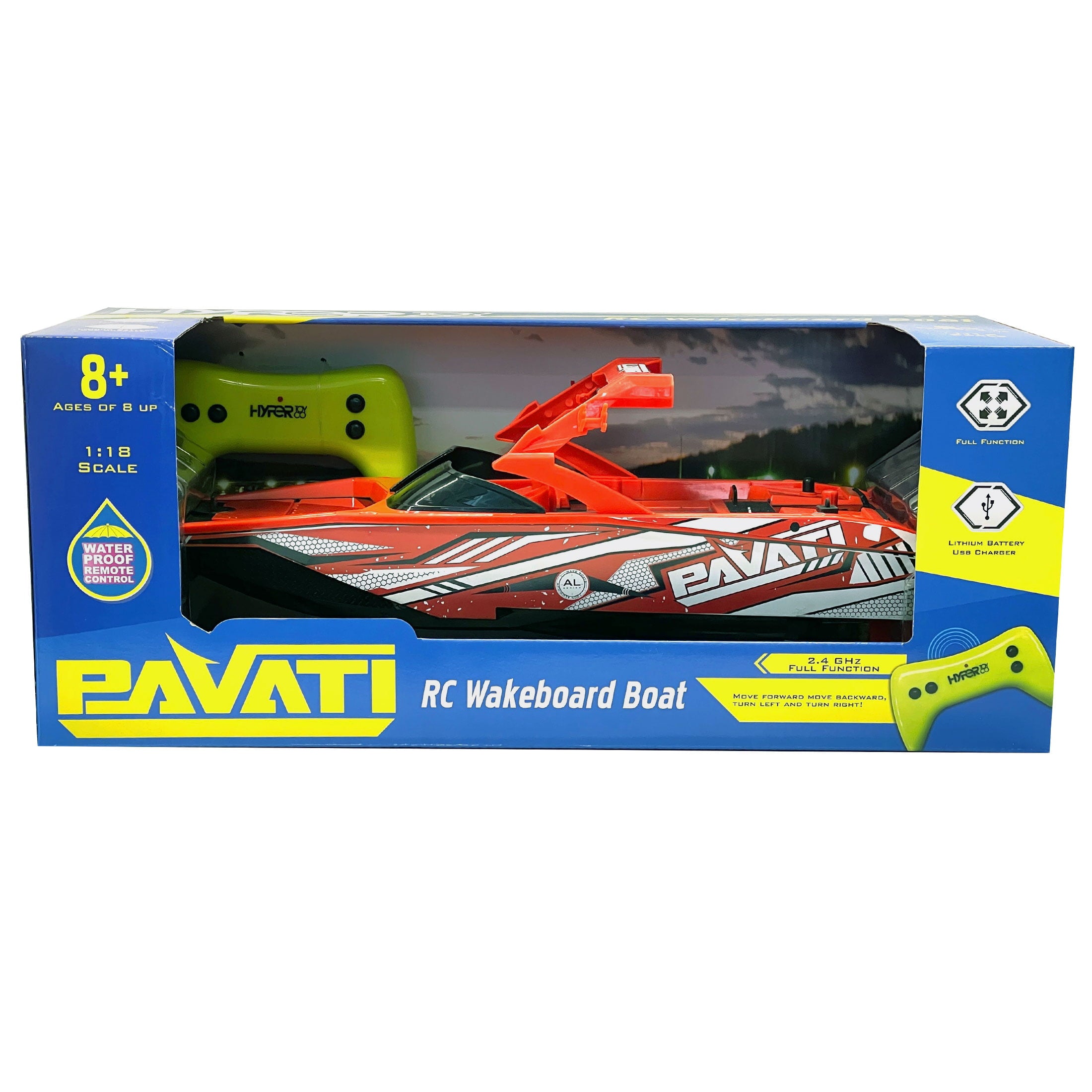 Hyper Toy Company 1:18 Pavati Remote Control Wakeboard Boat， with Waterproof Controller， Colors May Vary