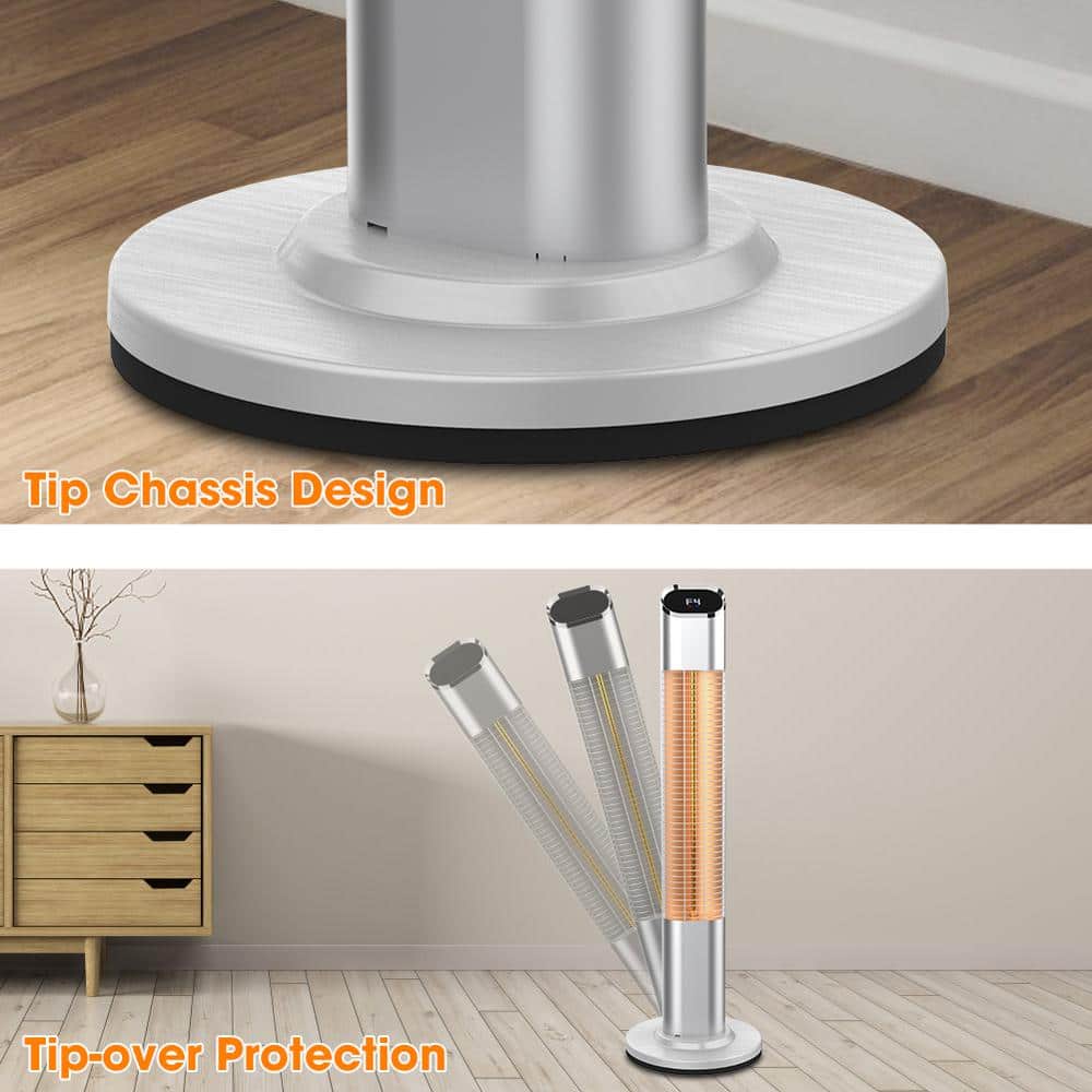 PATIOBOSS 1500Watt Electric Quratz Outdoor Tower Heater Freestanding Infrared Patio Heater with Remote Control Sliver