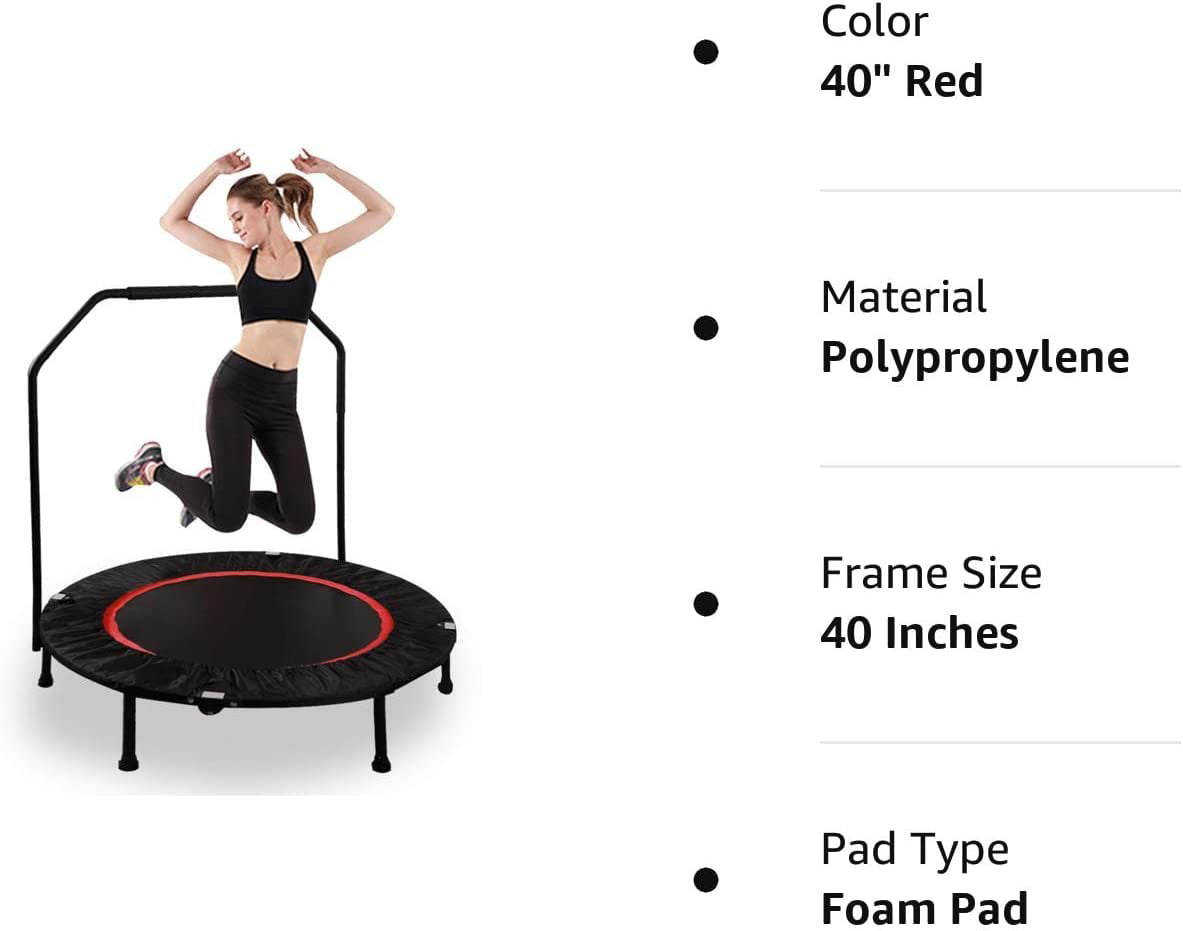 REDCAMP Mini Trampolines Rebounder for Adults， Foldable Fitness Trampoline with Adjustable Handle for Indoor/Garden/Workout