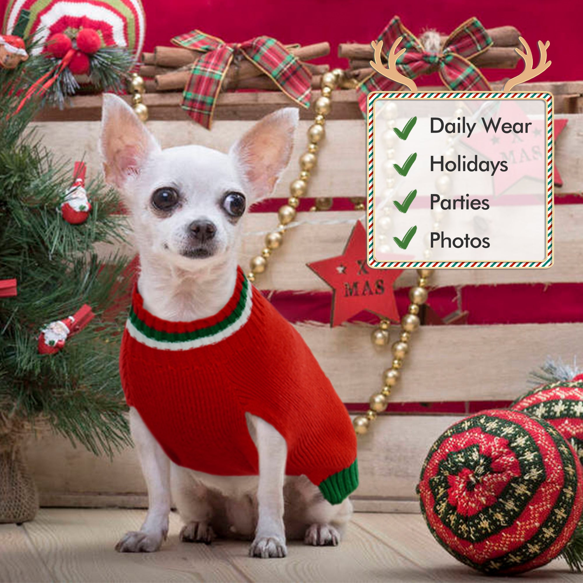 QBLEEV Dog Sweater Christmas Cartoon Christmas Tree Red Pet Cat Winter Knitwear Warm Clothes