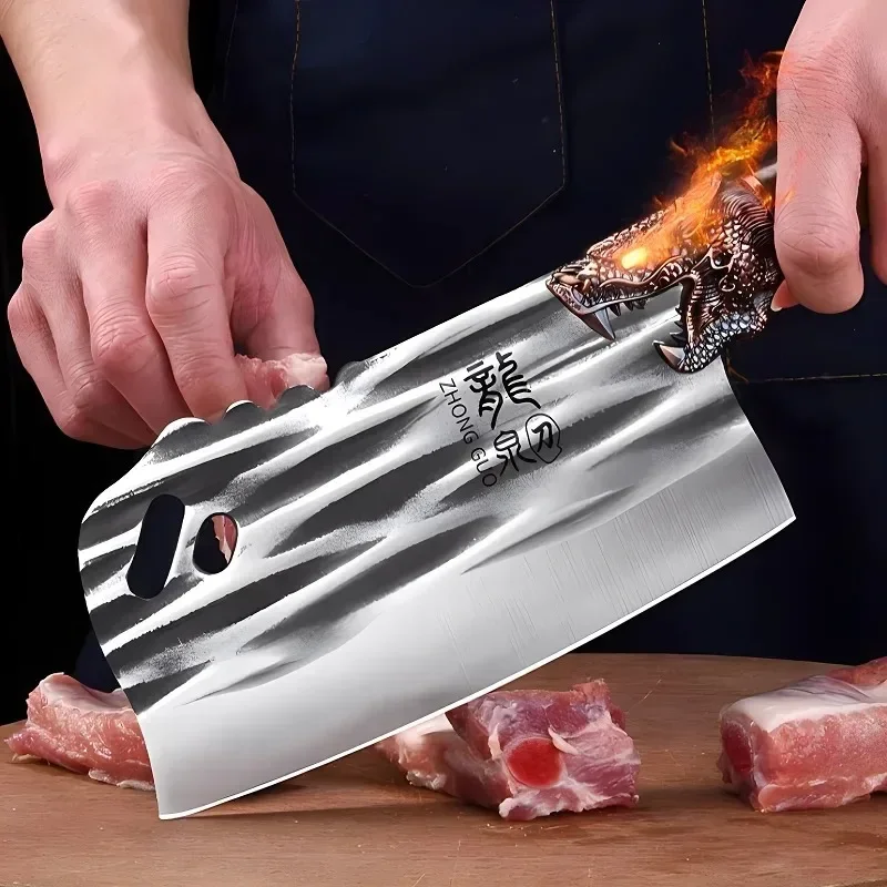 (Compre 1 e Leve 2) Cutelo Quebra-Ossos Dragão Imperial™ com Lâmina Texturizada e Cabo Ornamentado / Poder e Elegância na Arte de Cortar!