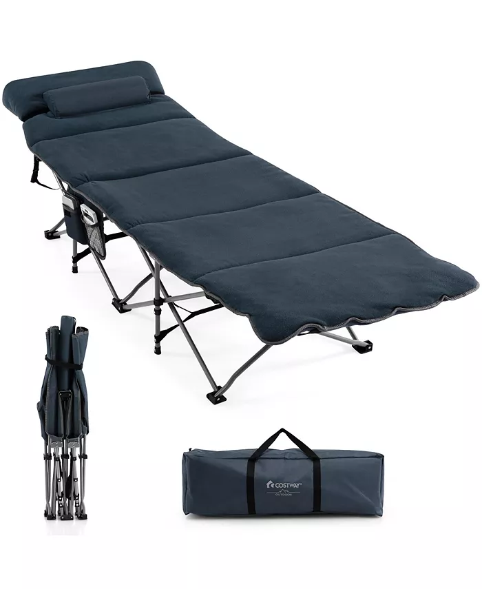 Costway Folding Retractable Travel Camping Cot w Removable Mattress Carry Bag
