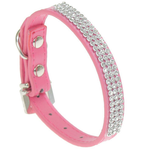 Bling Rhinestone Puppy Cat Collars Adjustable Leather Kitten Collar For Small Medium Dogs Cats Pink L