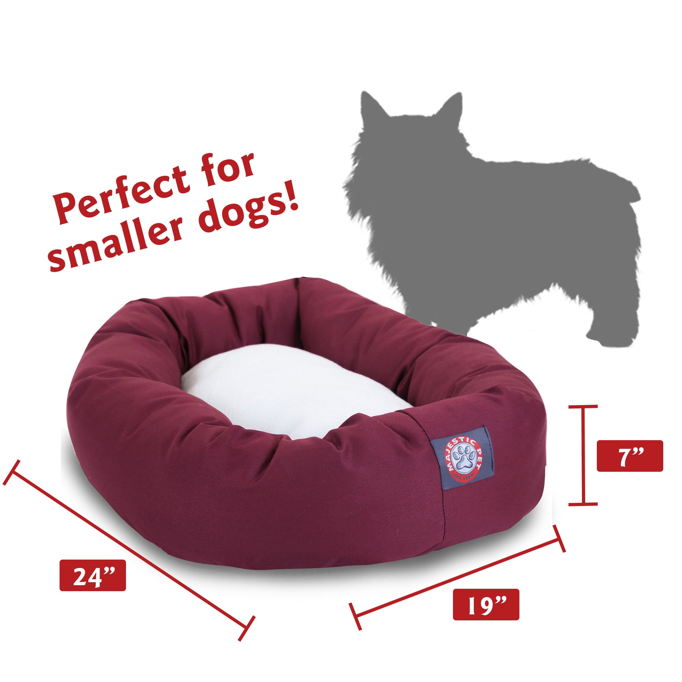 Majestic Pet | Poly/Cotton Sherpa Bagel Pet Bed For Dogs， Burgundy， Small