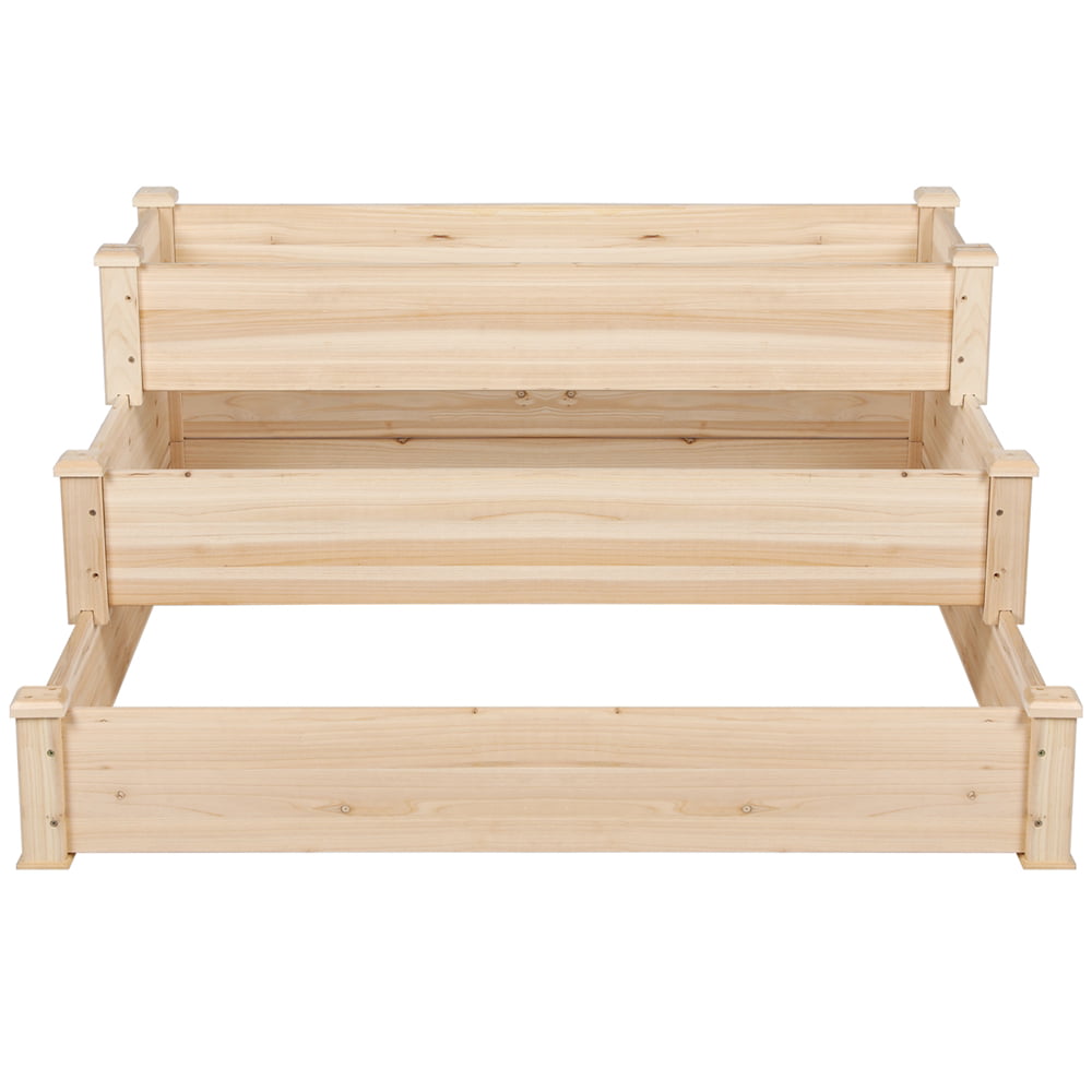 Easyfashion Raised/Elevated Garden Bed Tiered Planter Box, Natural Wood