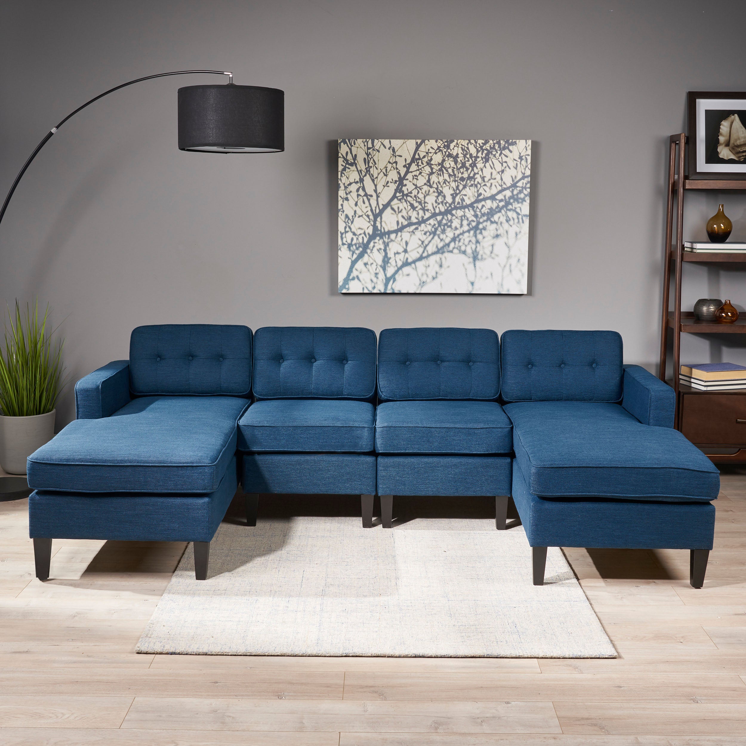 Grace Contemporary Fabric Chaise Sectional with Button Accents