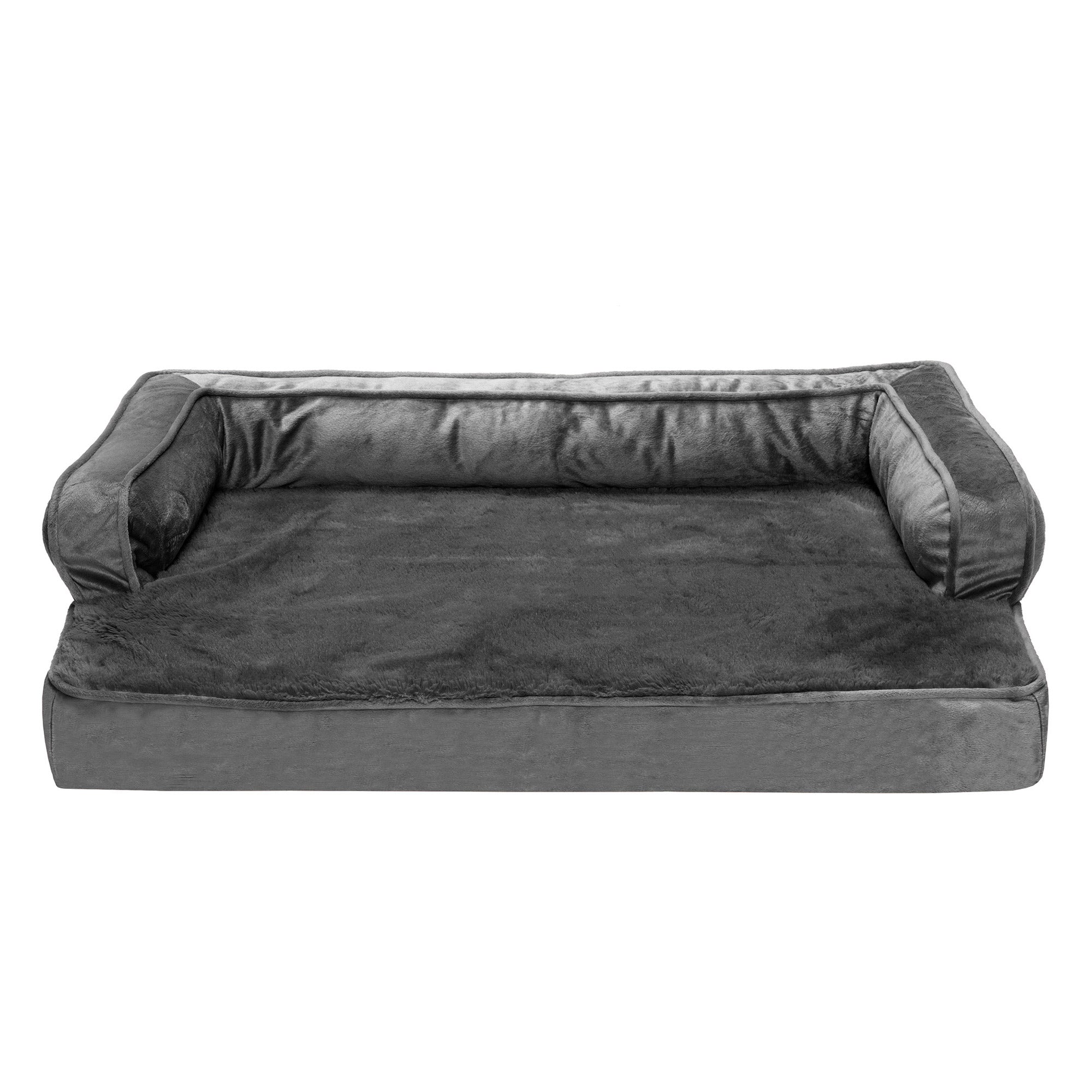 FurHaven Pet Products | Orthopedic Plush and Velvet Comfy Couch Sofa-Style Pet Bed for Dogs and Cats， Dark Gray， Medium