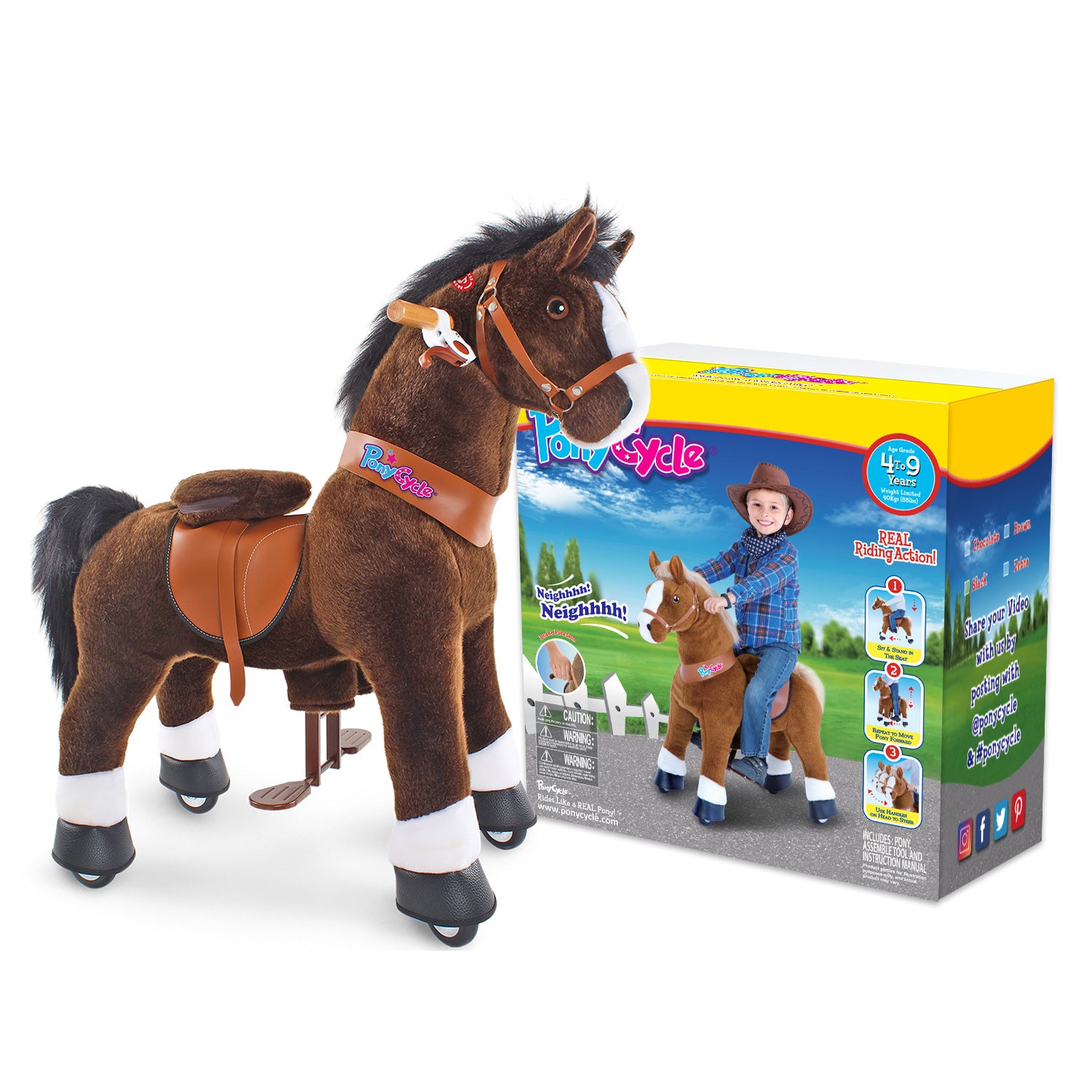 PonyCycle Riding Horse Toy Push and Pedal Ride-Ons for Boys and Girls Age 4-8 Chocolate Brown