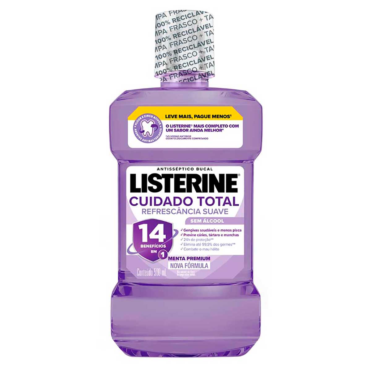 Enxaguante Bucal sem Alcool Listerine Cuidado Total 14 Beneficios em 1 500ml