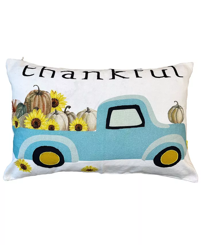Mod Lifestyles Thankful Truck Embroidery Lumbar Pillow， 14