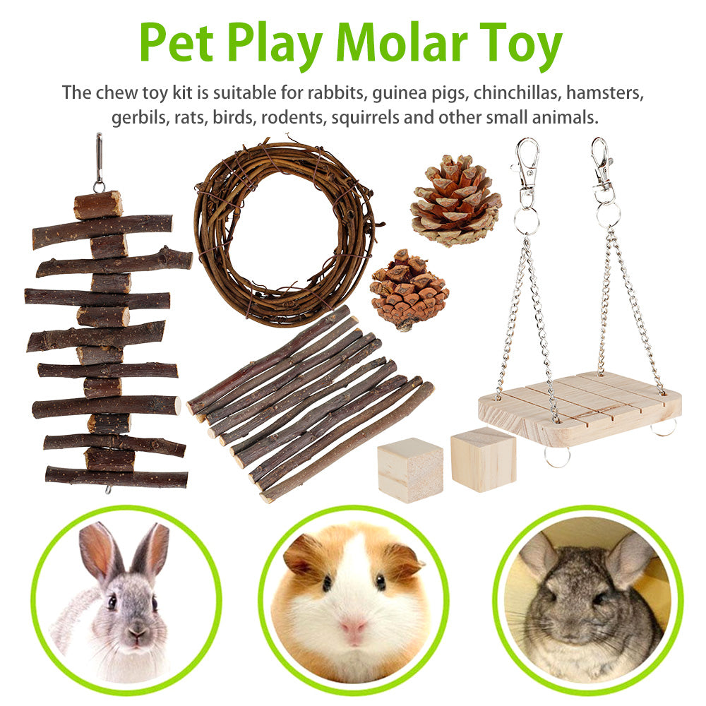 Willstar Wooden Hamster Chew Toy Set Gerbil Rabbit Guinea Pig Pet Playing Sports Accessories Dental Care