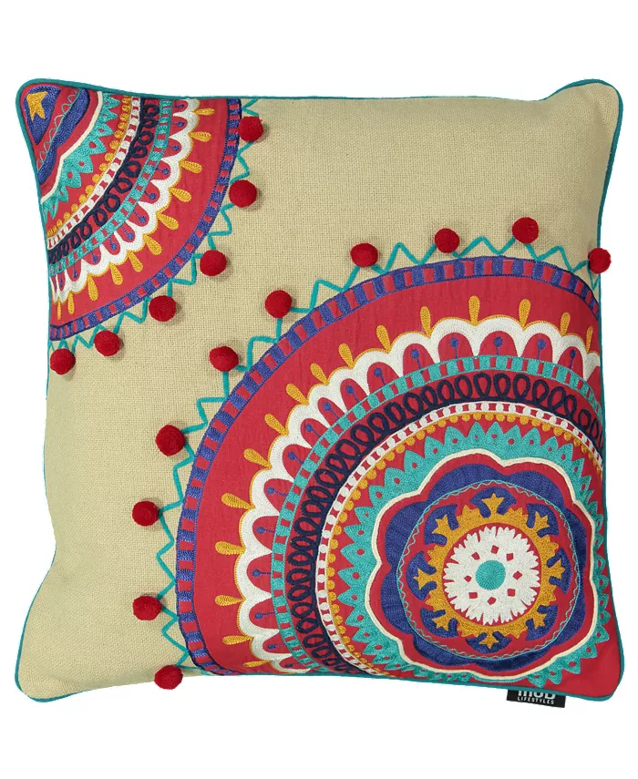 Mod Lifestyles Tribal Chic Collection Bohemian Embroidery Pillow， 20