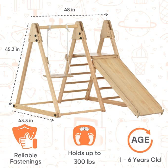 Avenlur Juniper Montessori Toddler Playset Indoor Playground Folding Gym， Interchangeable Baby/Toddler Swing 5 in 1 Multifunctional Foldable， Ladder Climber， Slide， Rock Climbing Kids Ages 1yr - 5yrs