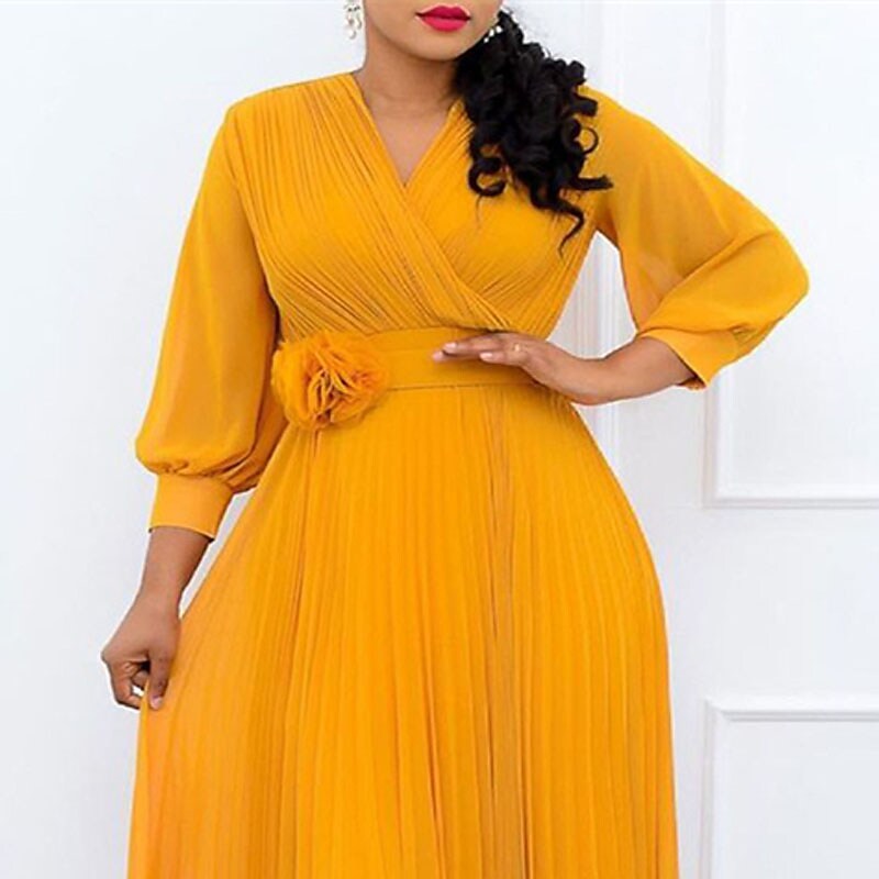 Women's Plus Size Party Dress Solid Color V Neck Ruched 3/4 Length Sleeve Dress