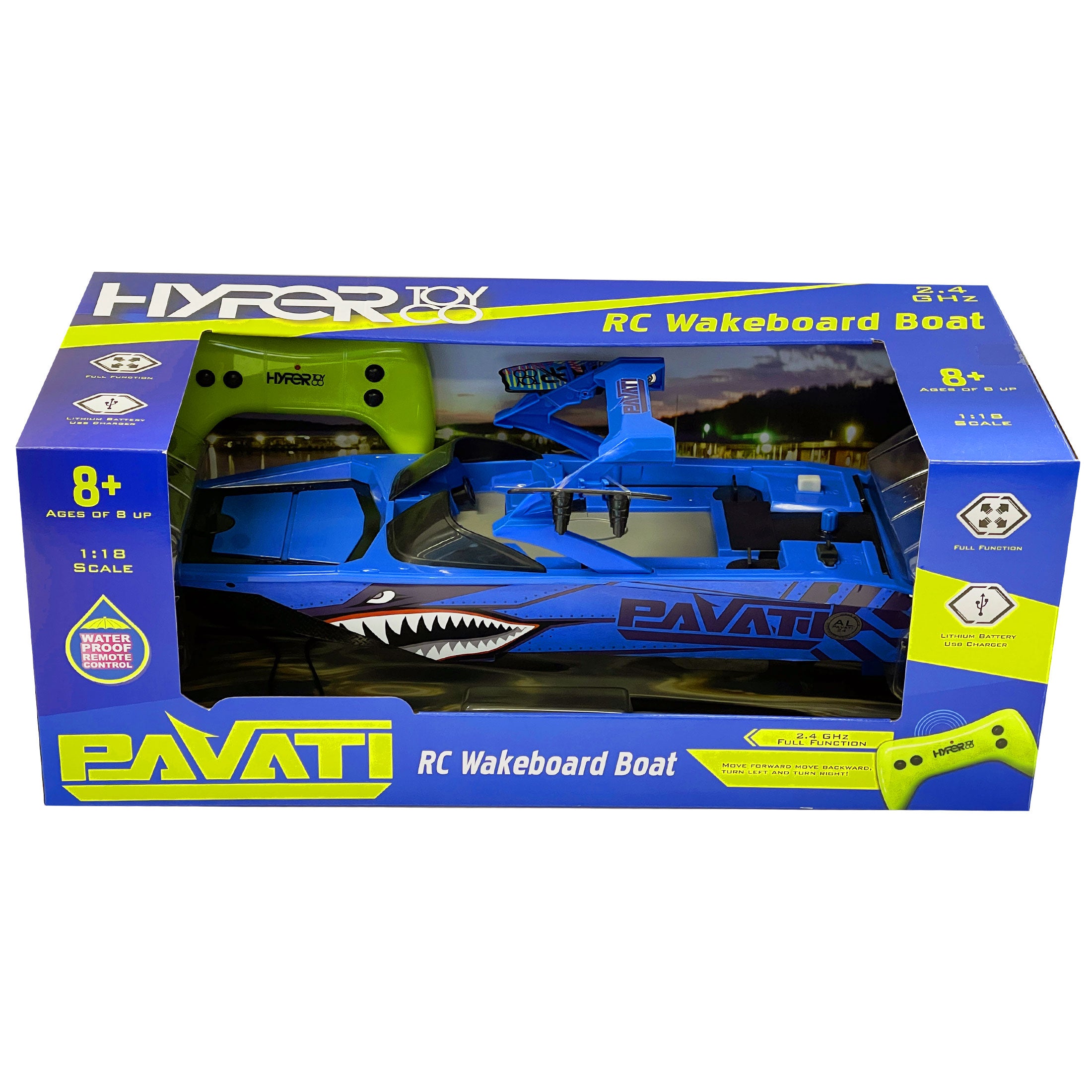 Hyper Toy Company 1:18 Pavati Remote Control Wakeboard Boat， with Waterproof Controller， Colors May Vary