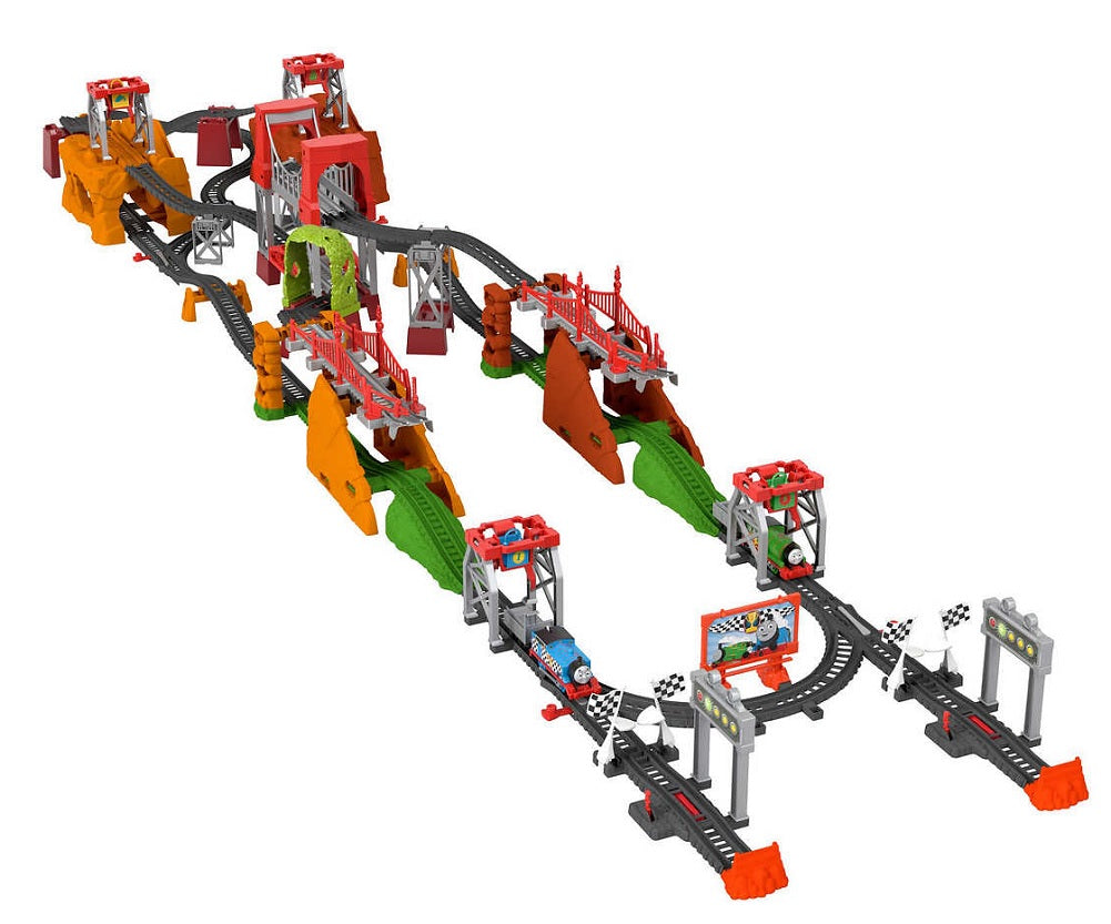 Thomas the Train Motorized Thomas and Percy Cargo Race Train Set 90-piece