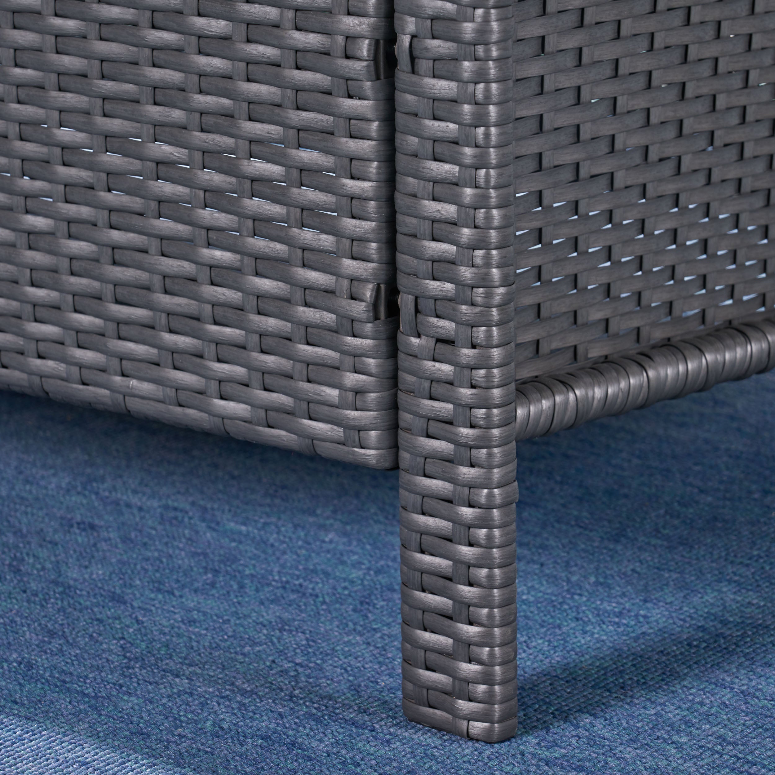 Mason Outdoor 7 Seater Wicker Chat Set with Fire Pit, Gray and Silver and Dark Gray