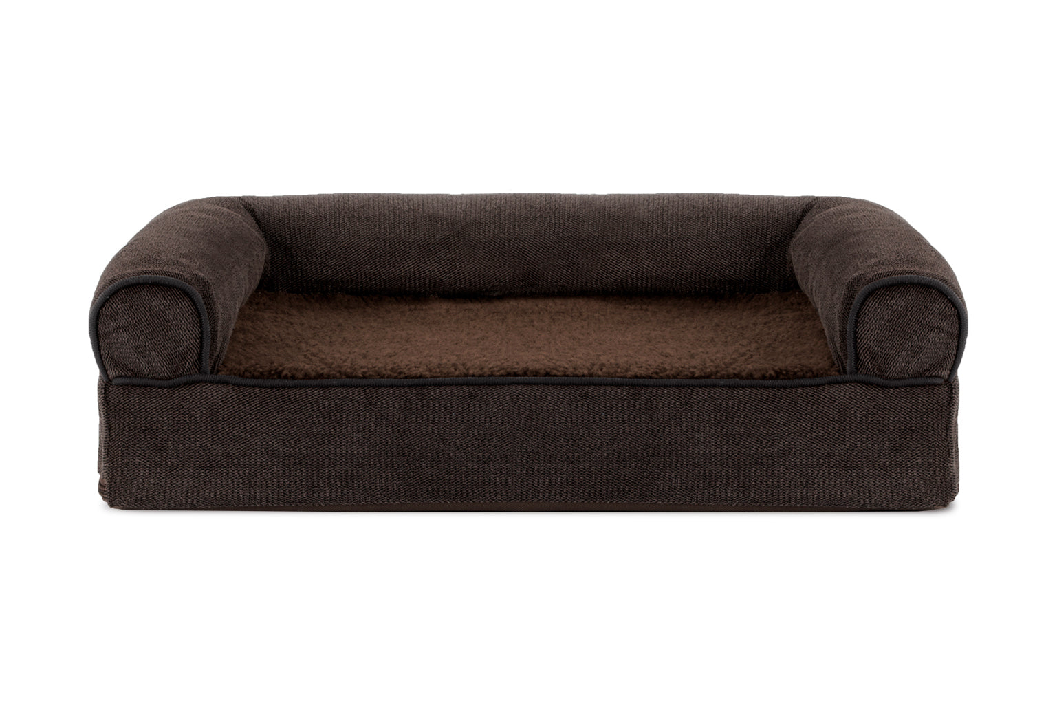 FurHaven | Cooling Gel Faux Fleece and Chenille Sofa Pet Bed for Dogs and Cats， Coffee， Medium