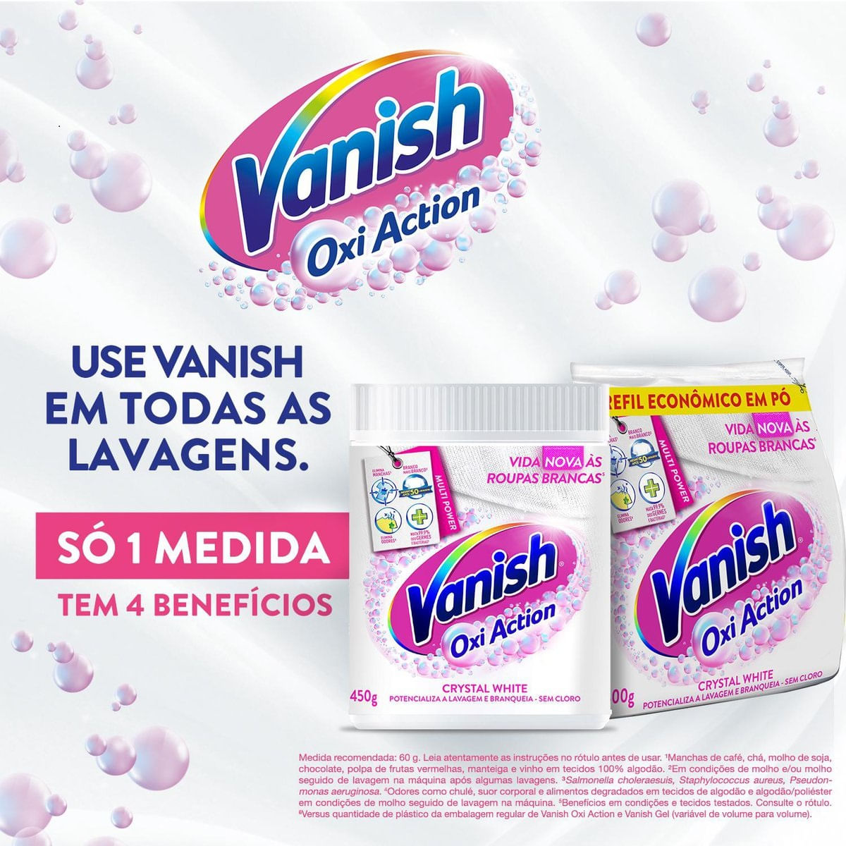 Tira Manchas Vanish em Po Crystal White Oxi Action para roupas brancas Refil Economico 1kg