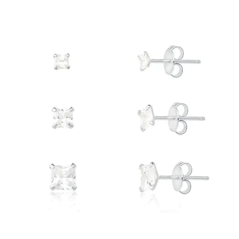 Trio de Brinco Quadrado em Zircônias