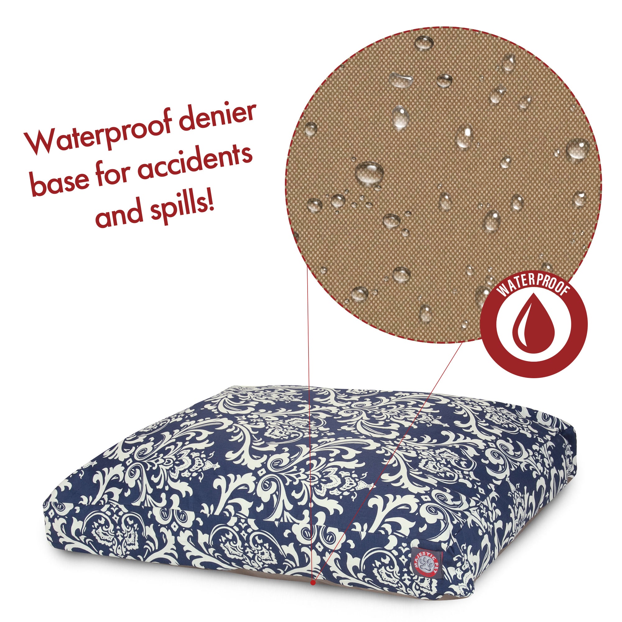 Majestic Pet | French Quarter Rectangle Pet Bed For Dogs， Removable Cover， Navy Blue， Large