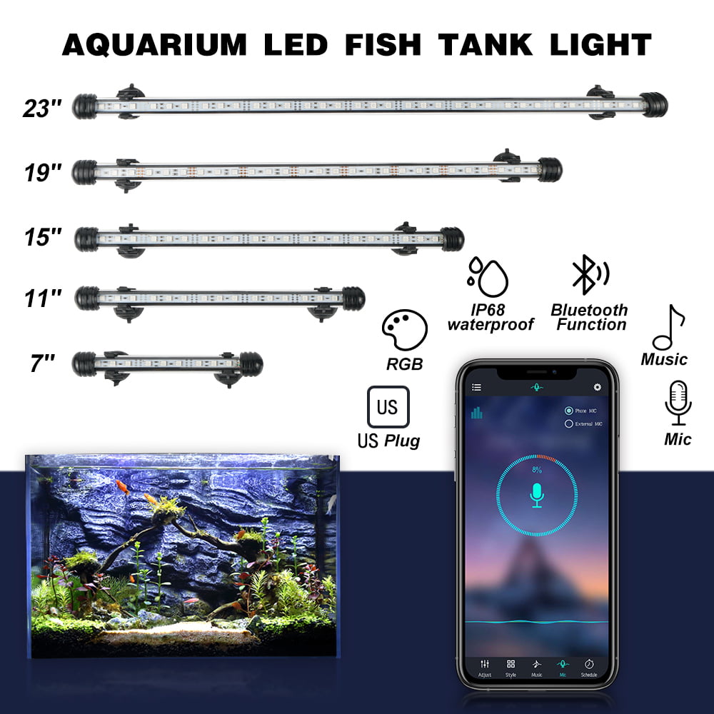 Submersible LED Aquarium Light，Fish Tank Light with Timer Full Spectrum Aqua Plant Lamp，5 Light Modes Dimmable，18-58CM