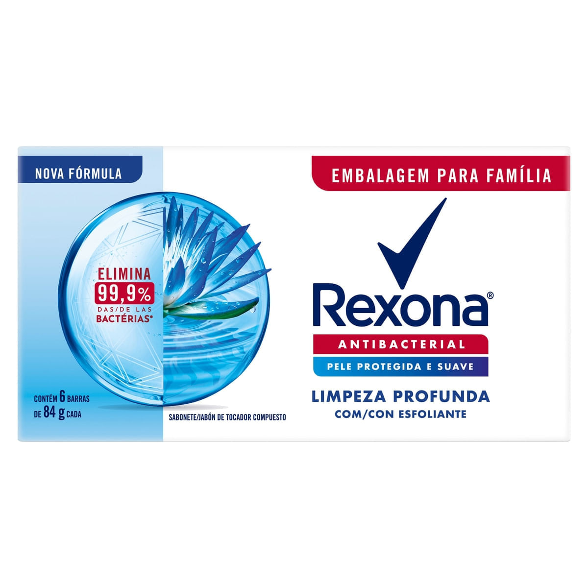 Pack Sabonete em Barra Antibacterial Rexona Limpeza Profunda Envoltorio 6 Unidades 84 g Cada Leve Mais Pague Menos