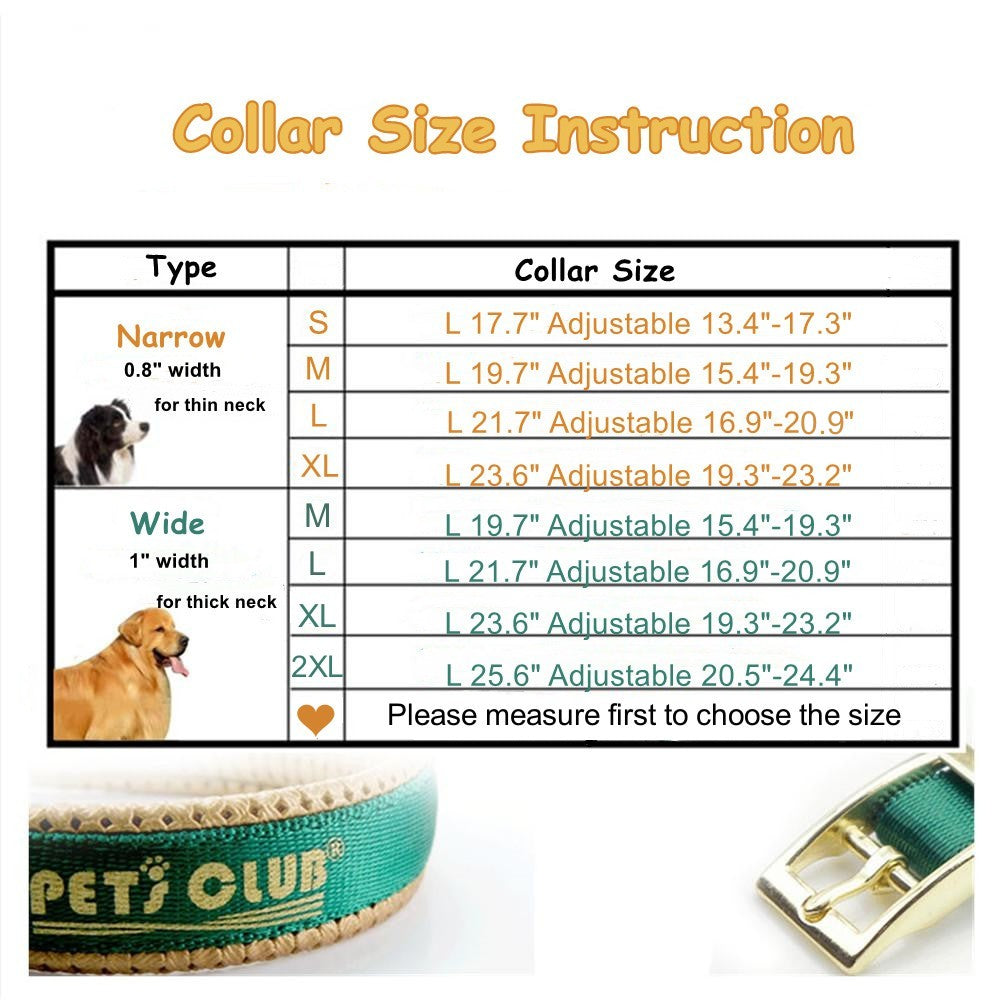 Heavy Duty Collar with Metal Buckle Zinc Alloy Fittings for Medium Large Dogs，Green Gold Wide Type