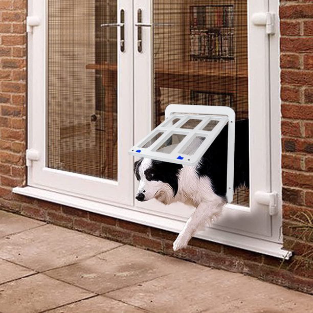 NAMSAN Pet Screen Door Dog Door for Sliding Door Adult Cat Doggy Door Screen Door， Magnetic Auto Closing， Double-Sided Lockable， White
