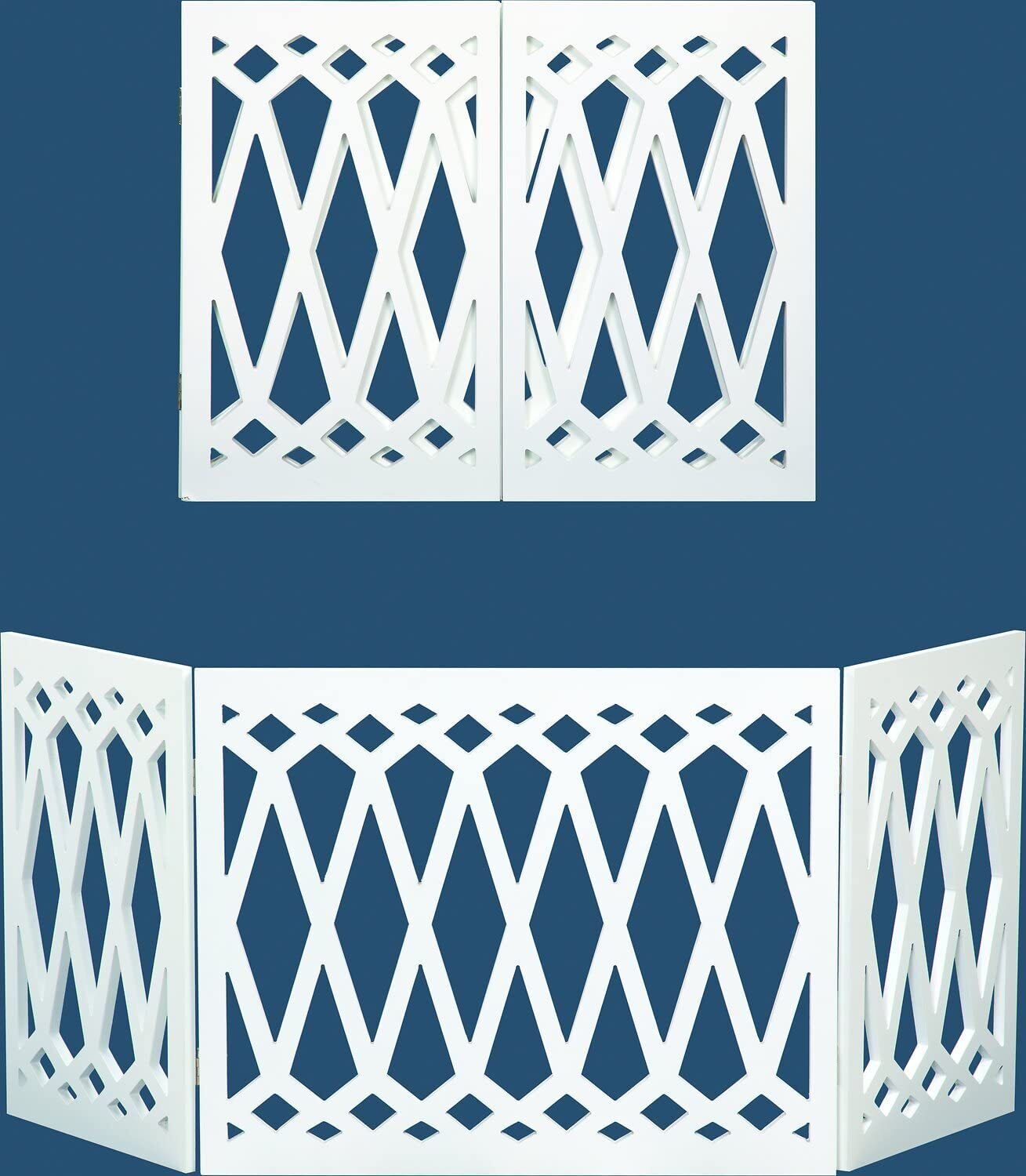 Pet Gate for Doorways and Stairs - Safety Dog Gate -Wooden Panel Freestanding Gates for The House- Z Shape Tri-Fold (Diamond White)