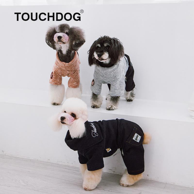 Touchdog SW22PCMD Vogue Neck-Wrap Sweater and Denim Pant Outfit - Peach - Medium