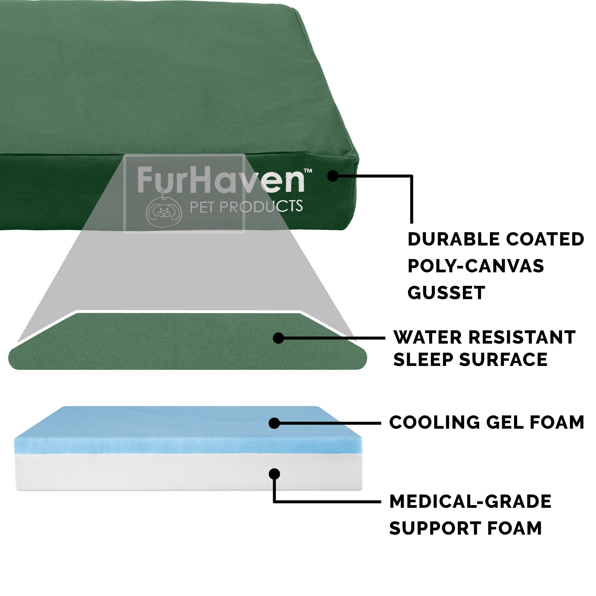 FurHaven Pet Products | Deluxe Cooling Gel Memory Foam Orthopedic Oxford Indoor/Outdoor Water-Resistant Pet Bed for Dogs and Cats， Forest， Medium