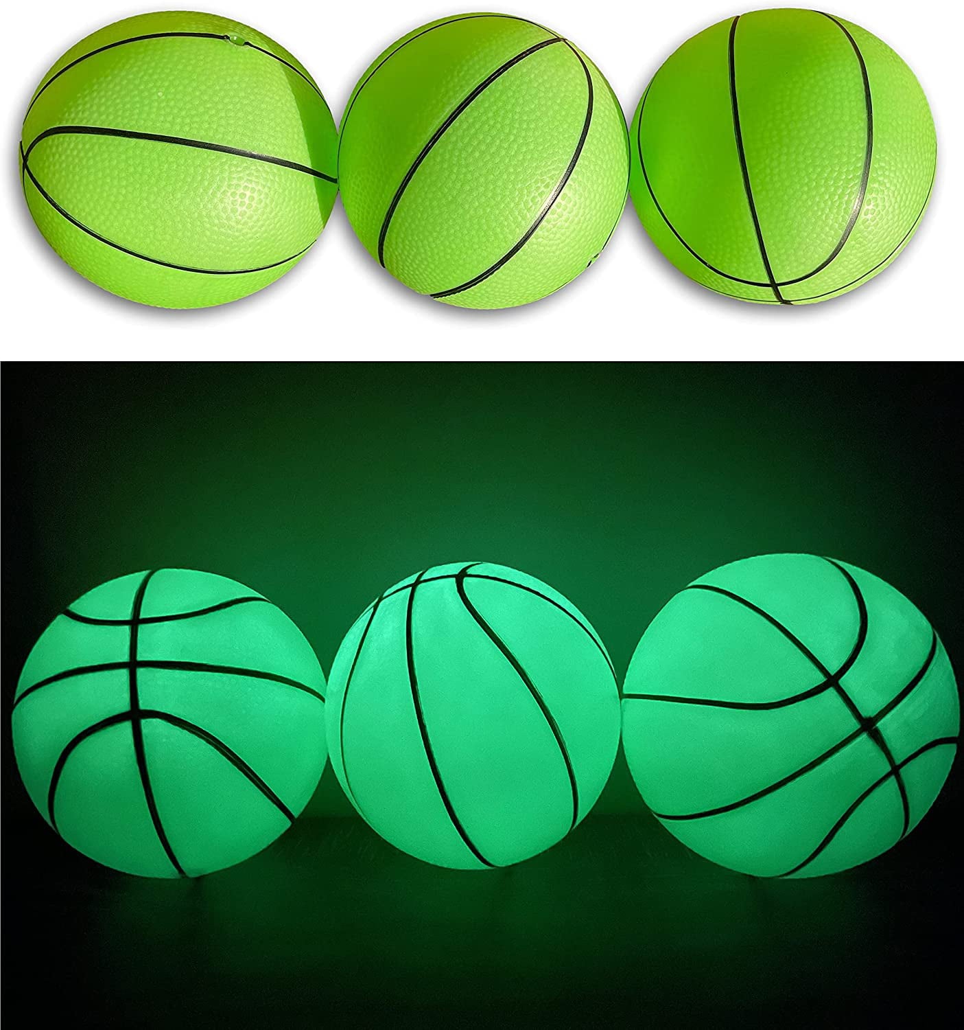 3 Pack! Inflatable Glow in The Dark Mini Basketballs Includes Pump and Needle Midnight Mini Indoor Basketball Small Basketball Toy Mini Bouncy Ball for Kids