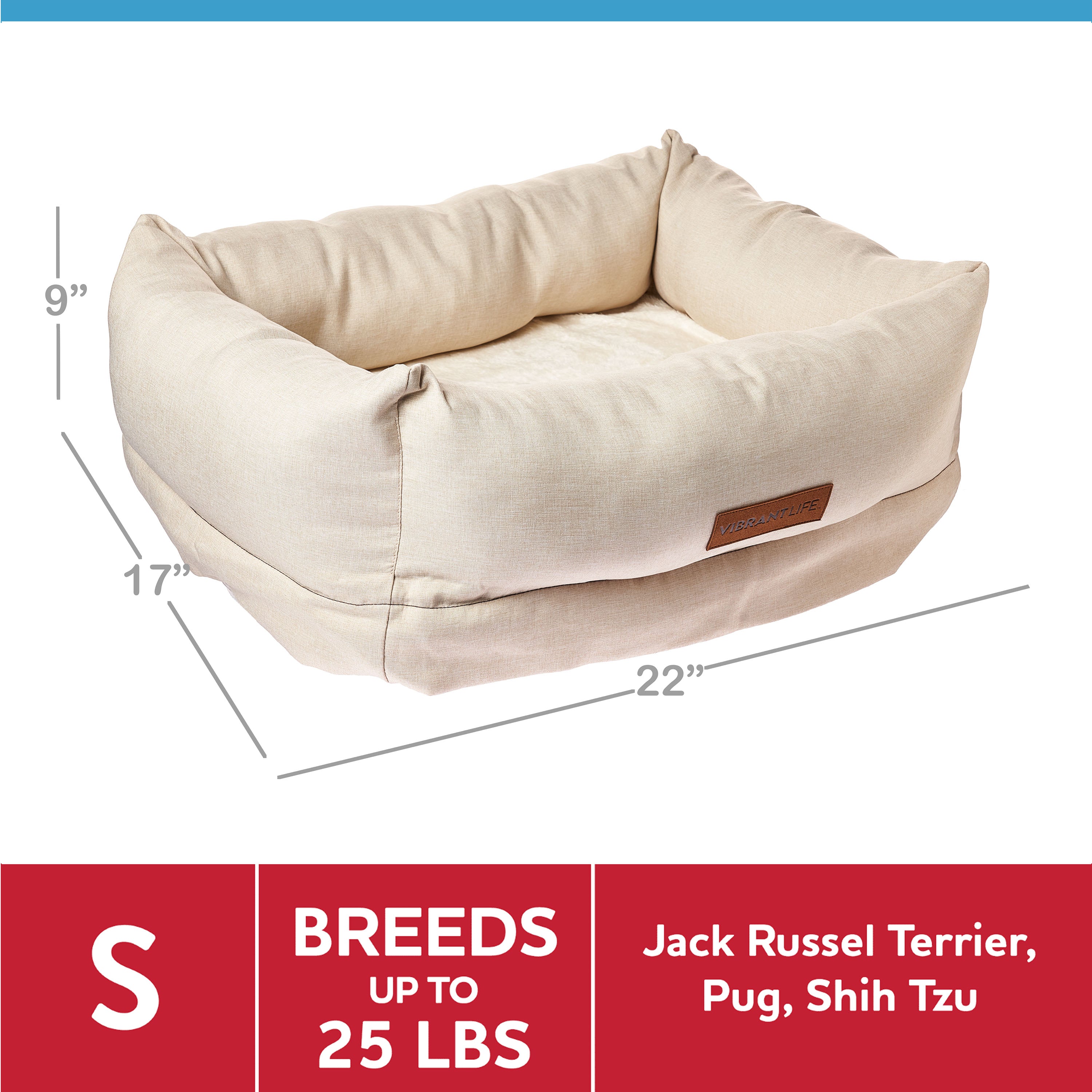 Vibrant Life Deluxe Orthopedic Pet Bed， Small Dog Bed， 18 inches x 24 inches， for Small Dogs