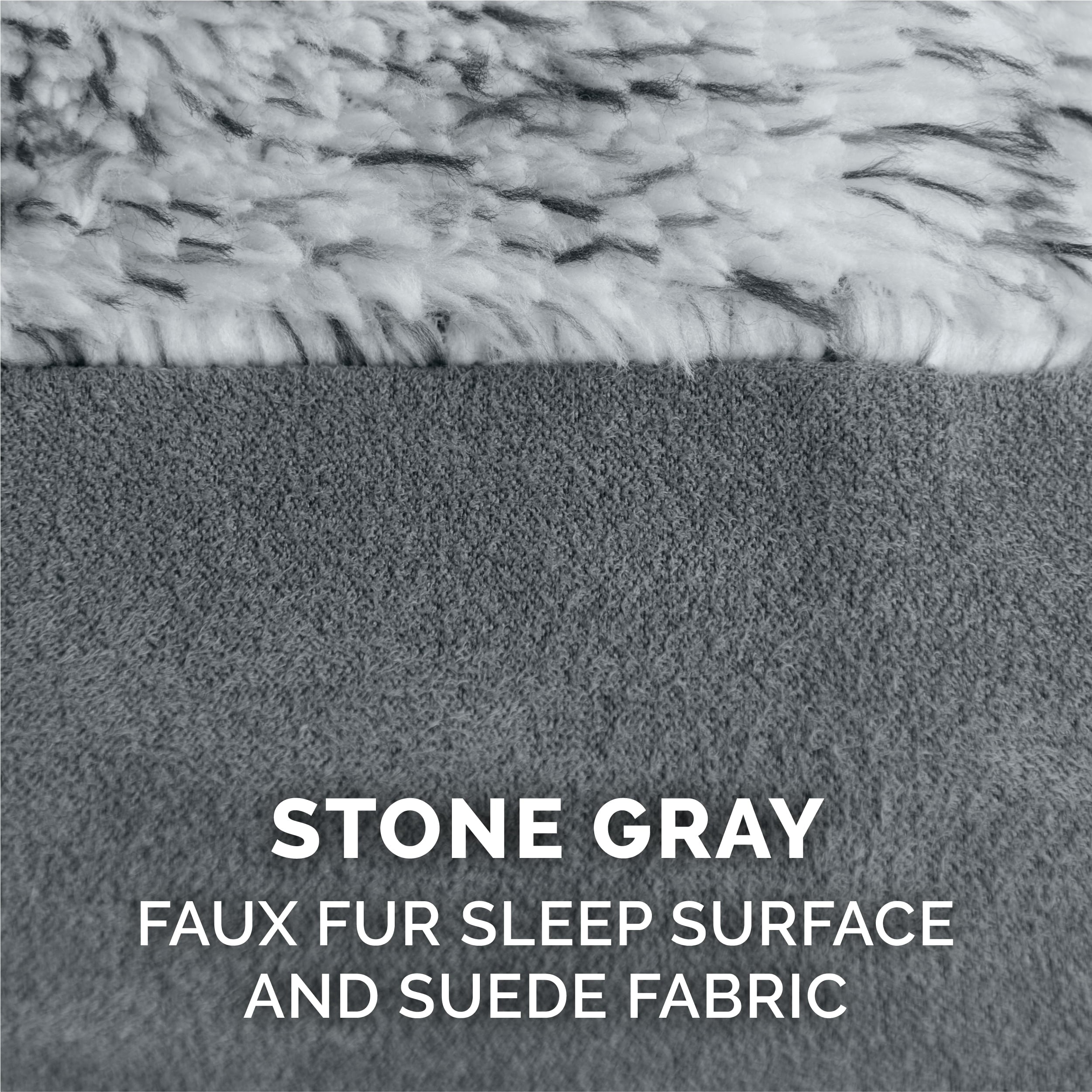 FurHaven Pet Products | Cooling Gel Memory Foam Orthopedic Two-Tone Faux Fur and Suede Sofa-Style Couch Pet Bed for Dogs and Cats， Stone Gray， Jumbo