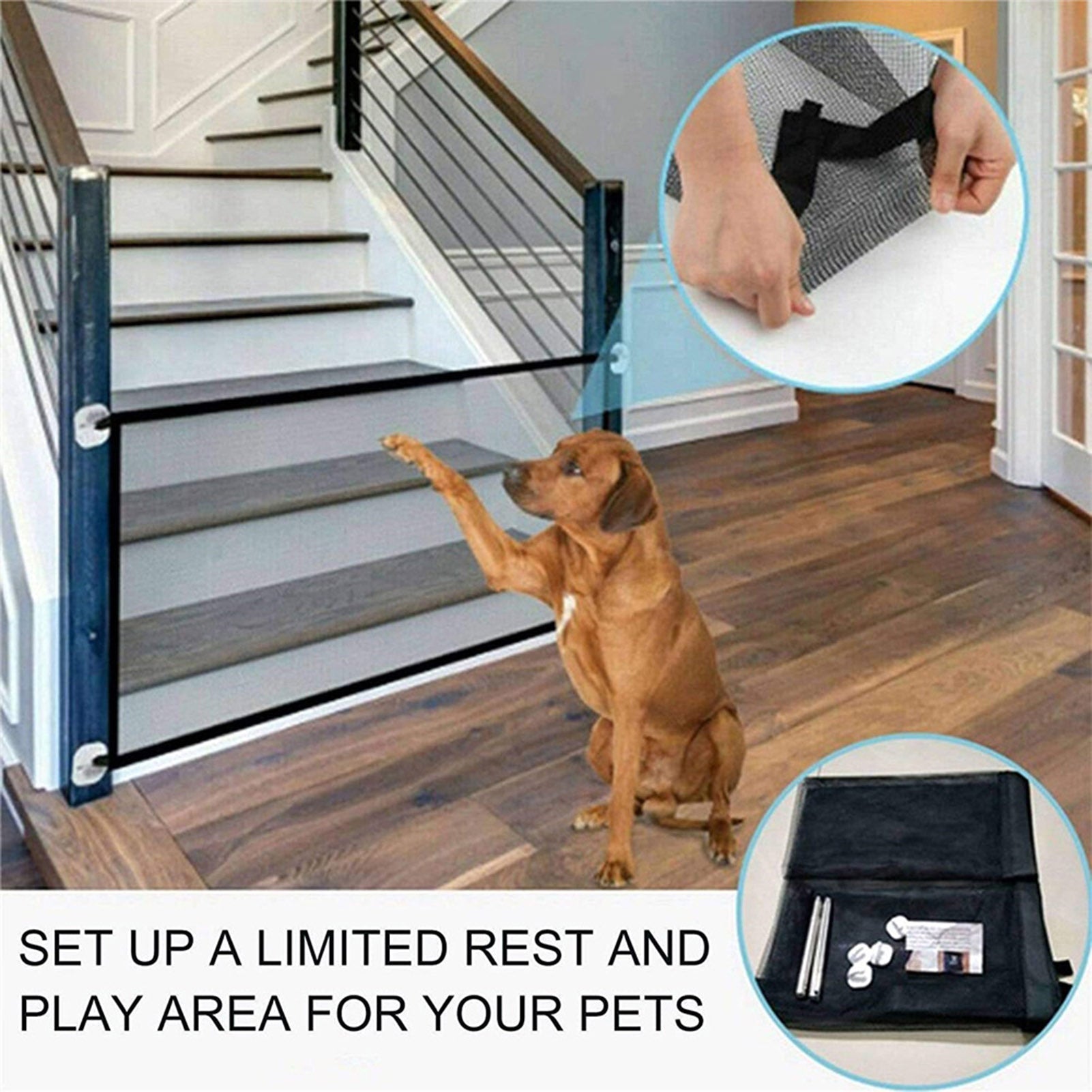 Mesh Pet Gate Pet Pet Safety Enclosure Isolation Net Portable Folding Stair Gate Flexible Pet Gate Guard Wide Safety Mesh Baby Gate for Dogs Indoor Outdoor Install Anywhere