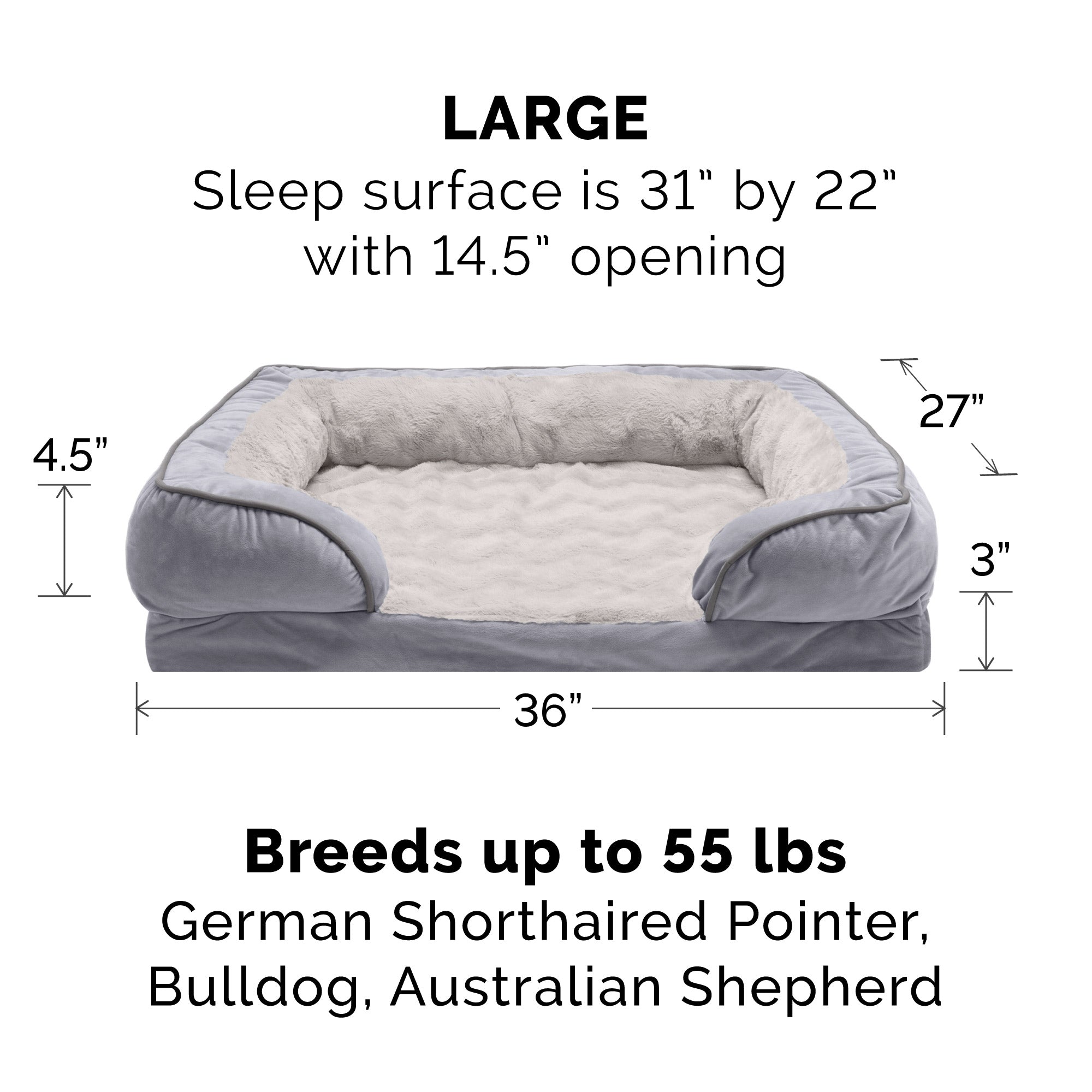 FurHaven Pet Products | Convolute Orthopedic Perfect Comfort Velvet Waves Sofa-Style Couch Pet Bed for Dogs and Cats， Granite Gray， Large