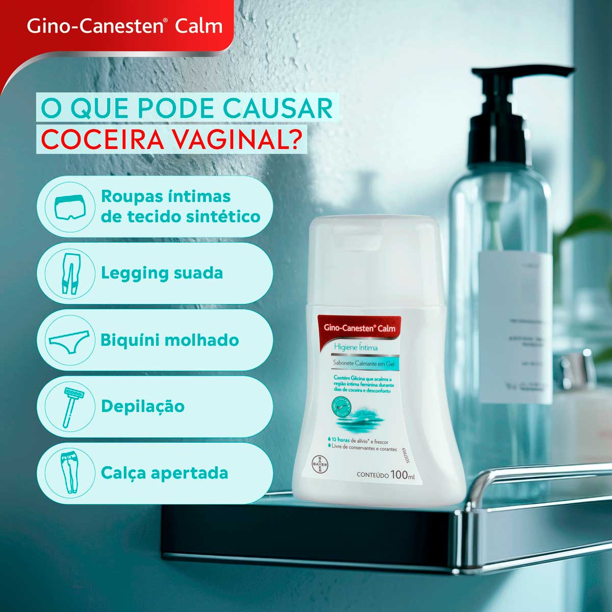 Sabonete Intimo em Gel para Coceira Vaginal Gino-Canesten Calm 100ml