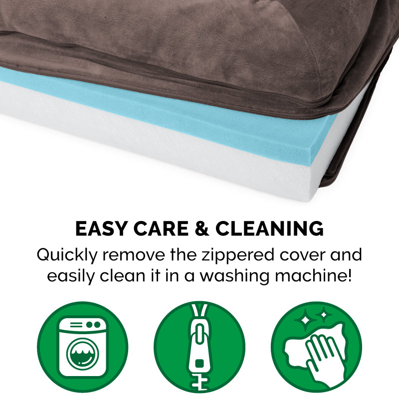 FurHaven Pet Dog Bed | Cooling Gel Memory Foam Orthopedic Faux Fur and Velvet Sofa-Style Couch Pet Bed for Dogs and Cats， Driftwood Brown， Medium