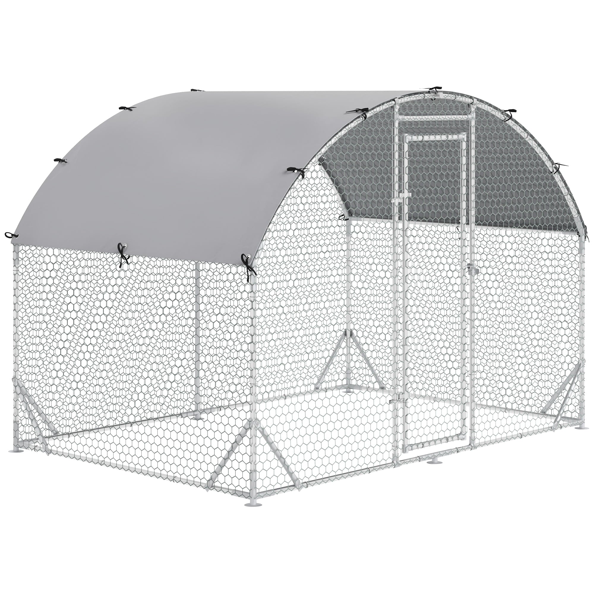 PawHut Galvanized Large Metal Chicken Coop Cage Walk-in Enclosure Poultry Hen Run House Playpen Rabbit Hutch with Cover for Outdoor Backyard 9.2' x 6.2' x 6.5' Silver