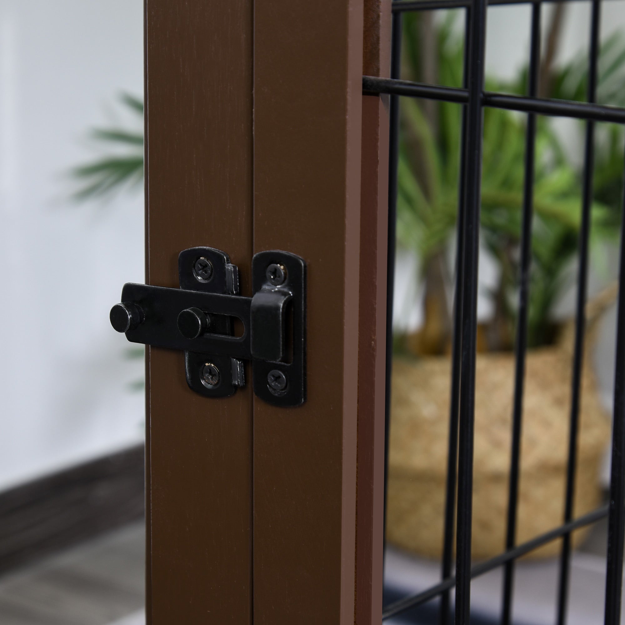 Pawhut Wooden Decorative Dog Cage Pet Crate Fence Side Table Small Animal House with Tabletop， Lockable Door， Brown