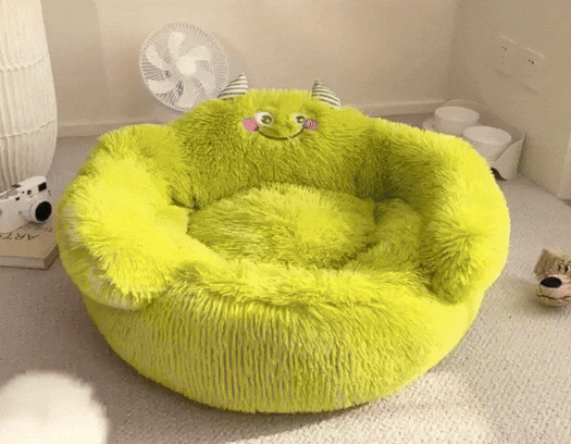 Funny Green Dog Cuddle Bed | Anti-Stress Plush Bed for Deep Relaxation